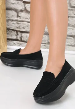 Pantofi dama cu platforma Negri din Piele Naturala intoarsa Alunsa imagine