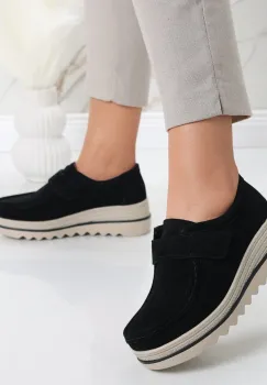 Pantofi dama cu platforma Negri din Piele Naturala Intoarsa Anera imagine