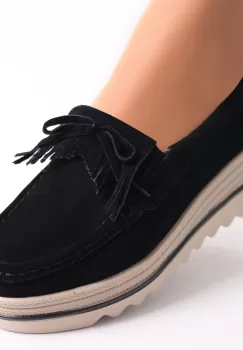 Pantofi dama cu platforma Negri din Piele Naturala Intoarsa Asion imagine
