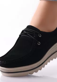 Pantofi dama cu platforma Negri din Piele Naturala Intoarsa Calvi imagine