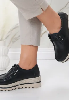 Pantofi dama cu platforma Negri din Piele Naturala Jasya imagine