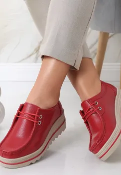 Pantofi dama cu platforma Rosii din Piele Naturala Jasya imagine