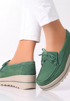 Pantofi dama cu platforma Verzi din Piele Naturala Intoarsa Asion imagine