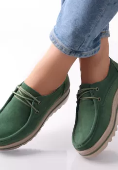 Pantofi dama cu platforma Verzi din Piele Naturala Intoarsa Calvi imagine