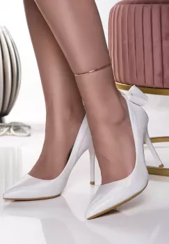 Pantofi dama cu toc albi din piele ecologica despina imagine