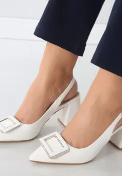 Pantofi dama cu toc Albi din Piele Ecologica Naja imagine