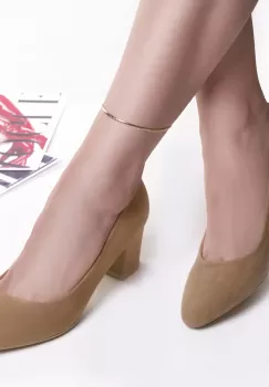 Pantofi dama cu toc bej din piele eco intoarsa hutra imagine