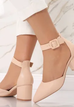 Pantofi dama cu toc Bej din Piele Ecologica Liunda imagine