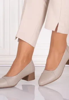 Pantofi dama cu toc Bej din Piele Naturala Rimela imagine