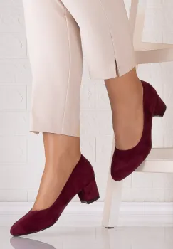 Pantofi dama cu toc Bordo din Piele Ecologica Intoarsa Miryam imagine