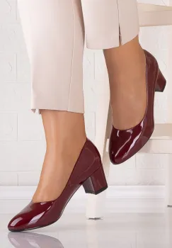 Pantofi dama cu toc Bordo din Piele Ecologica Lacuita Adaia imagine