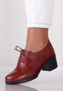 Pantofi dama cu toc Bordo din Piele Naturala Krina imagine