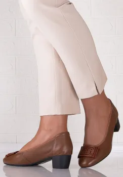 Pantofi dama cu toc Camel din Piele Naturala Alimira imagine