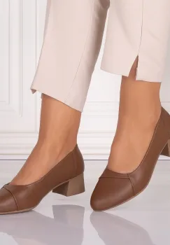 Pantofi dama cu toc Camel din Piele Naturala Rimela imagine