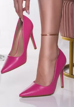 Pantofi dama cu toc fucsia din piele ecologica senna imagine