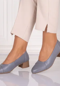 Pantofi dama cu toc Gri din Piele Naturala Rimela imagine