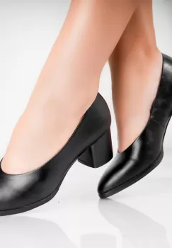 Pantofi dama cu toc Negri din Piele Ecologica Berla imagine