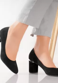Pantofi dama cu toc Negri din Piele Ecologica Intoarsa Aroni imagine