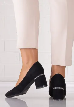 Pantofi dama cu toc Negri din Piele Ecologica Intoarsa Loreya imagine