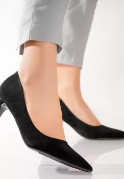 Pantofi dama cu toc Negri din Piele Ecologica Intoarsa Velu imagine