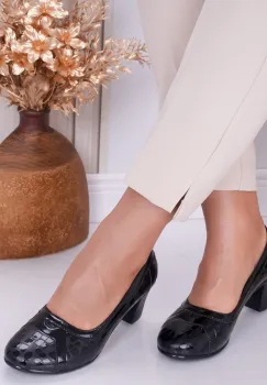 Pantofi dama cu toc Negri din Piele Ecologica Lacuita Snake imagine