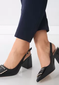Pantofi dama cu toc Negri din Piele Ecologica Naja imagine
