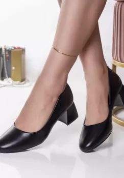 Pantofi dama cu toc negri din piele ecologica oilip imagine