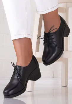 Pantofi dama cu toc Negri din Piele Naturala Krina imagine