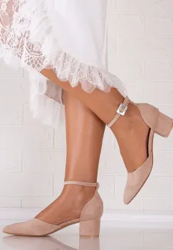 Pantofi dama cu toc Nude din Piele Ecologica Intoarsa Rotana imagine