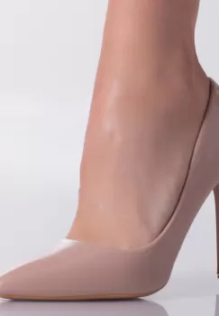 Pantofi dama cu toc Nude din piele ecologica lacuita Risam imagine