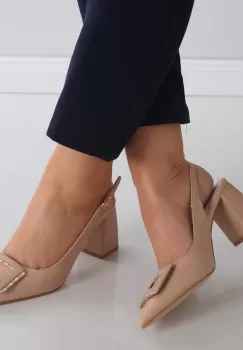 Pantofi dama cu toc Nude din Piele Ecologica Naja imagine