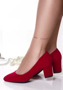 Pantofi dama cu toc rosii din piele eco intoarsa hutra imagine