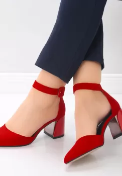 Pantofi dama cu toc Rosii din Piele Ecologica Intoarsa Ananda imagine