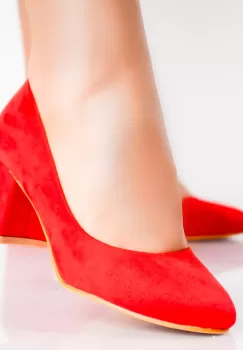 Pantofi dama cu toc Rosii din Piele Ecologica Intoarsa Azen imagine