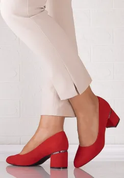 Pantofi dama cu toc Rosii din Piele Ecologica Intoarsa Loreya imagine