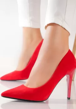 Pantofi dama cu toc Rosii din Piele Ecologica Intoarsa Naya imagine