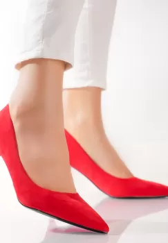 Pantofi dama cu toc Rosii din Piele Ecologica Intoarsa Velu imagine