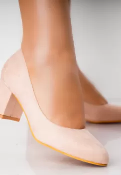 Pantofi dama cu toc Roz din Piele Ecologica Intoarsa Azen imagine