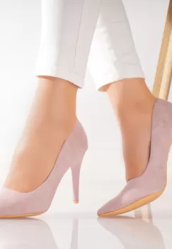 Pantofi dama cu toc Roz din Piele Ecologica Intoarsa Naya imagine