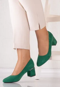 Pantofi dama cu toc Verzi din Piele Ecologica Intoarsa Loreya imagine