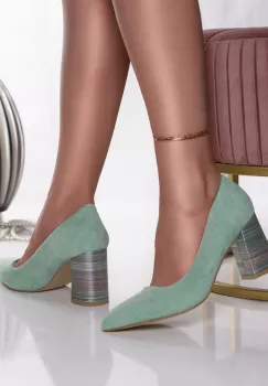 Pantofi dama cu toc verzi din piele ecologica intoarsa shully imagine
