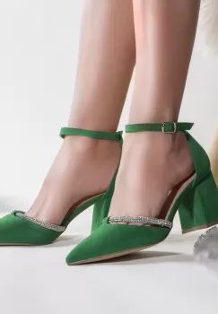 Pantofi dama piele eco intoarsa verde roya imagine