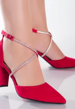 Pantofi dama Rosii din Piele Ecologica Intoarsa Velea imagine