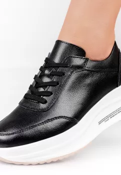 Pantofi dama Sport Negru/Albi Inchis din Piele Naturala Diana imagine
