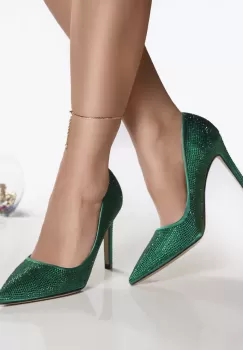 Pantofi dama verde saten cu strasur carla imagine