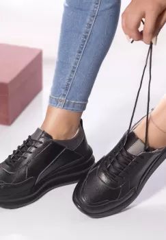 Pantofi sport agata piele naturala negru imagine