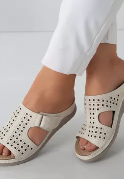Papuci dama Bej din Piele Ecologica Ajila imagine