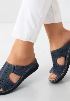 Papuci dama Bleumarin din Piele Ecologica Ajila imagine
