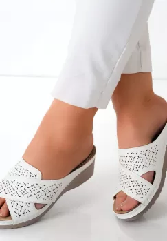 Papuci dama cu platforma Albi din Piele Ecologica Anya imagine