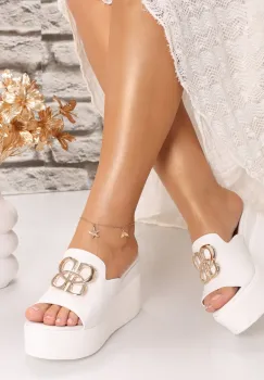 Papuci dama cu platforma Albi din Piele Ecologica Brillya imagine